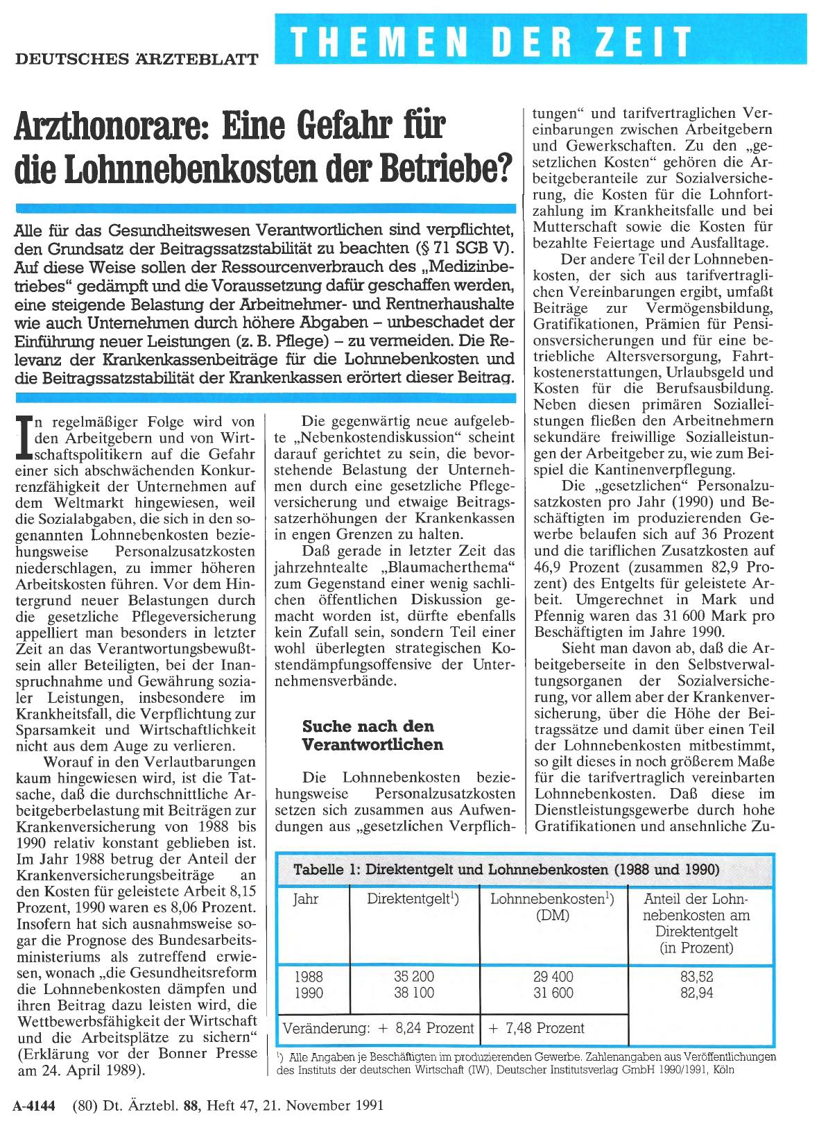 Vorschauseite 1: Arzthonorare: Eine Gefahr für die Lohnnebenkosten der Betriebe?