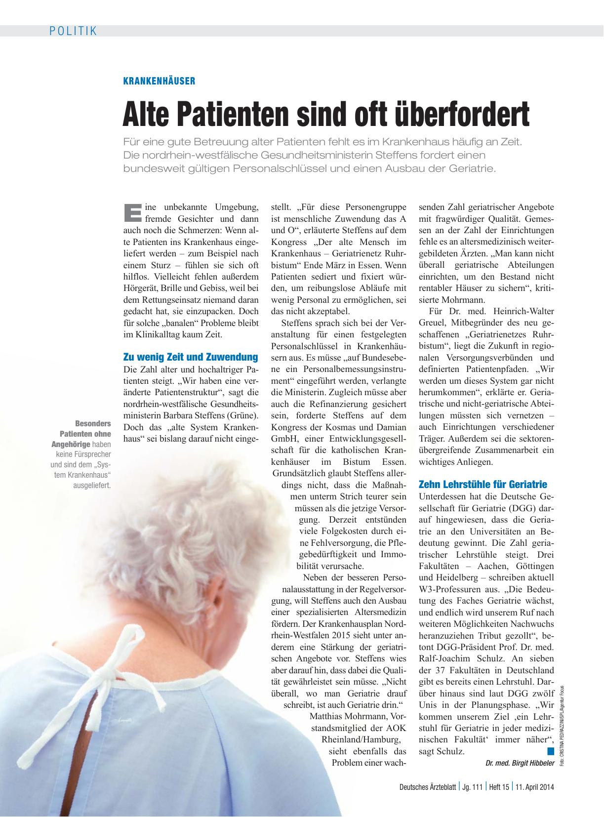 Vorschauseite 1: Krankenhäuser: Alte Patienten sind oft überfordert