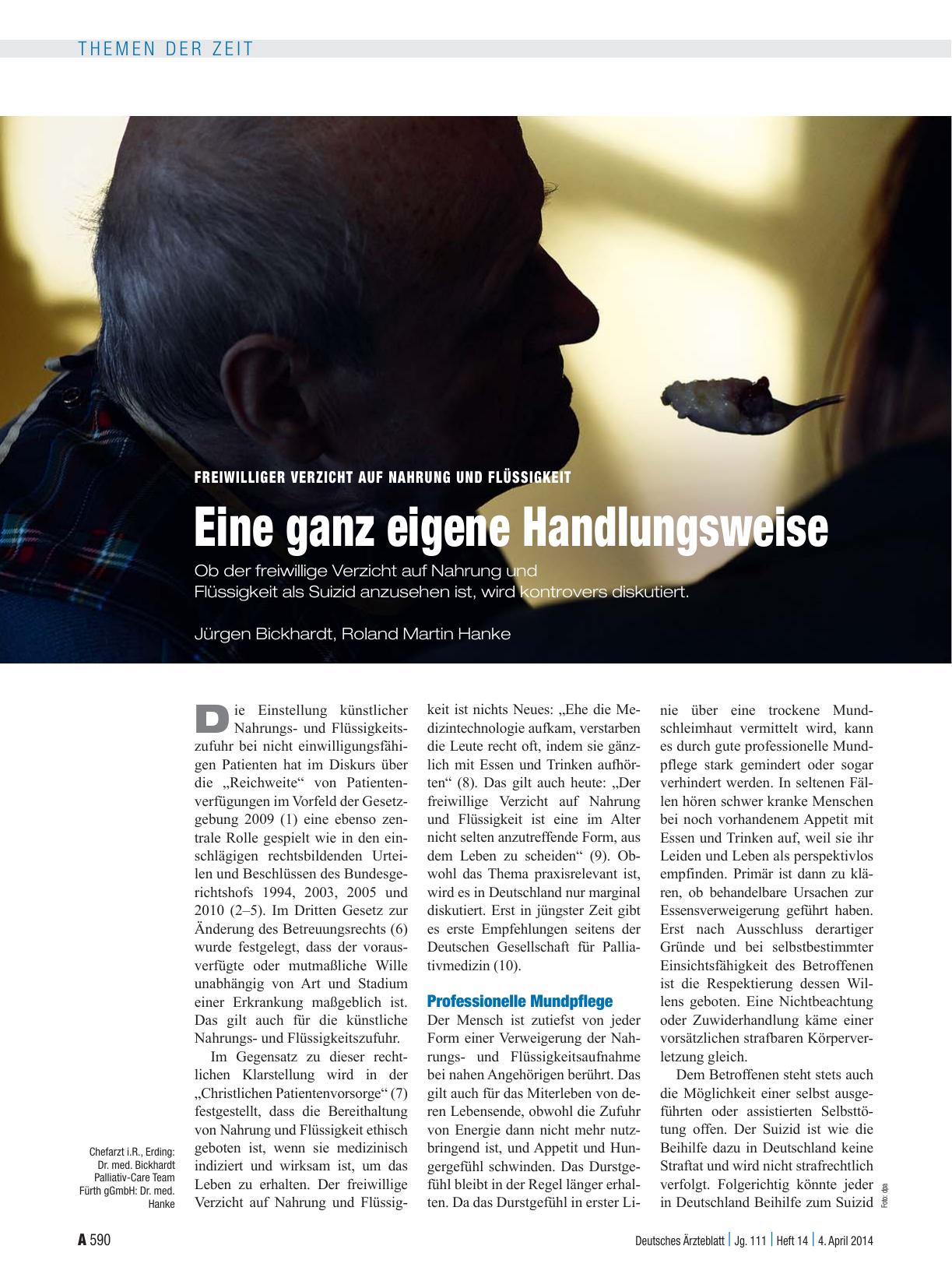 Vorschauseite 1: Freiwilliger Verzicht auf Nahrung und Flüssigkeit: Eine ganz eigene Handlungsweise