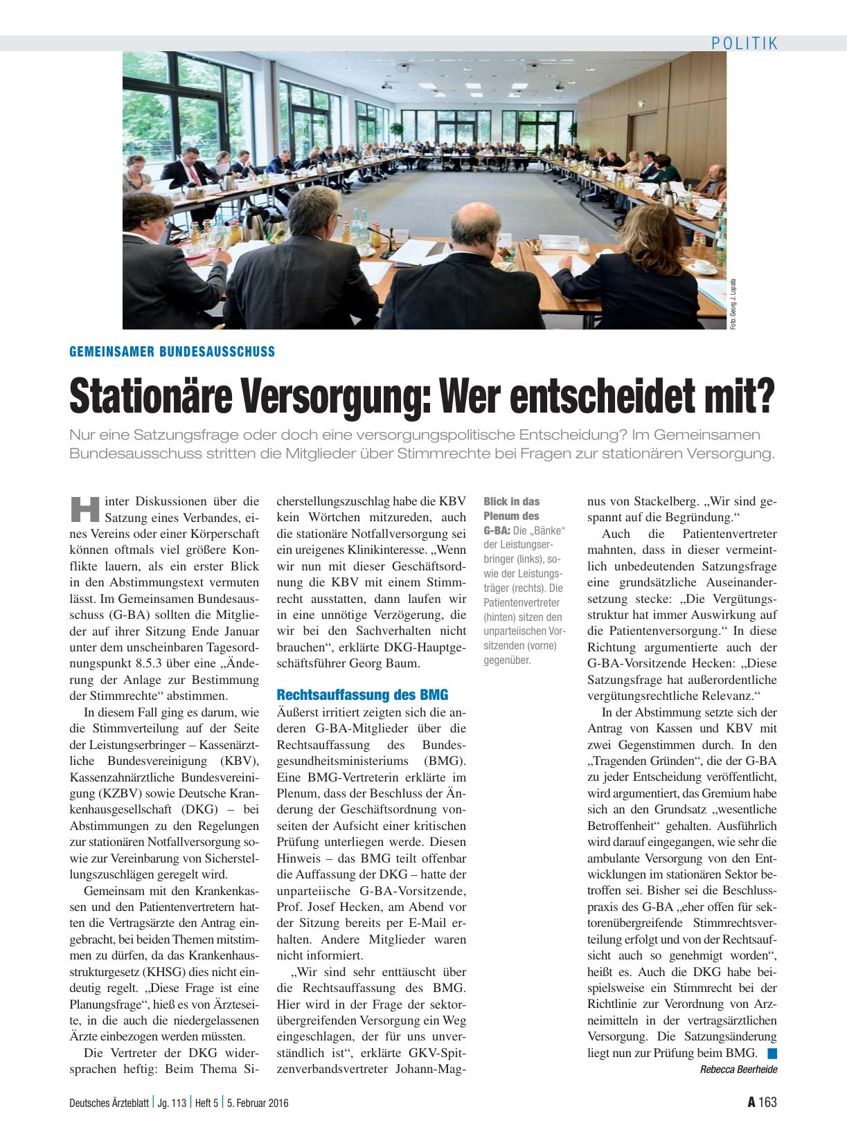 Vorschauseite 1: Gemeinsamer Bundesausschuss: Stationäre Versorgung: Wer entscheidet mit?
