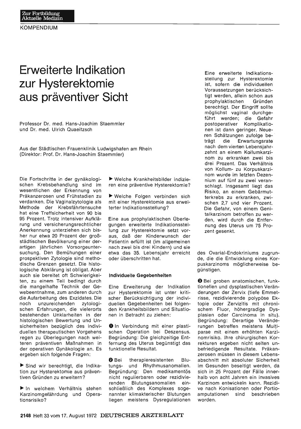 Vorschauseite 1: Erweiterte Indikation zur Hysterektomie aus präventiver Sicht
