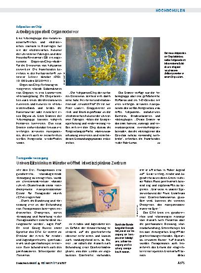 Vorschauseite 1: Adipositas-on-Chip: Arbeitsgruppe stellt Organmodel vor