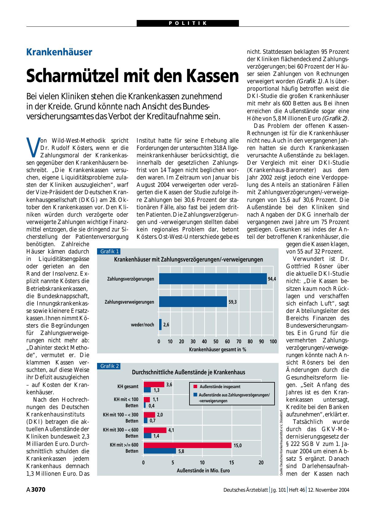 Vorschauseite 1: Krankenhäuser: Scharmützel mit den Kassen