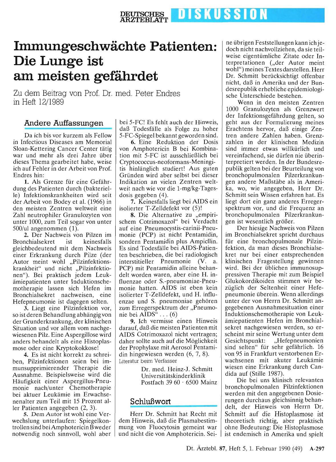 Vorschauseite 1: Immungeschwächte Patienten: Schlußwort