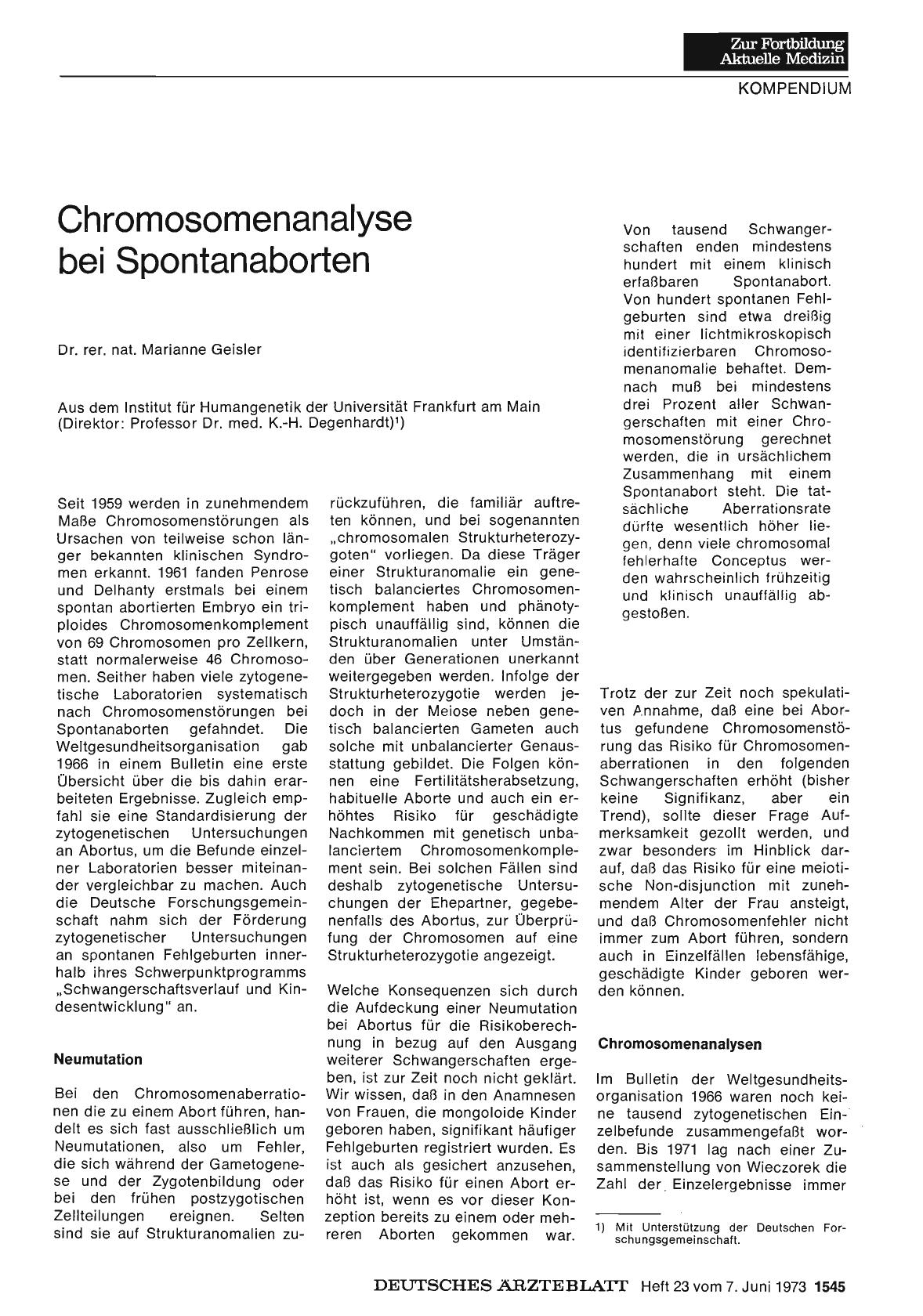 Vorschauseite 1: Chromosomenanalyse bei Spontanaborten