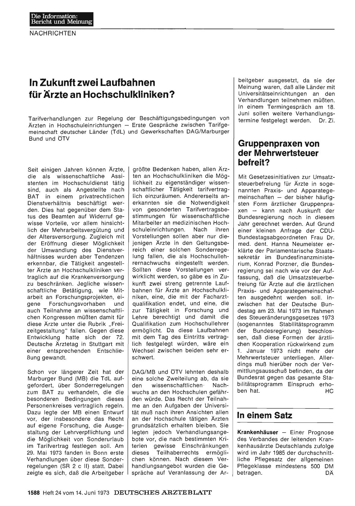 Vorschauseite 1: In Zukunft zwei Laufbahnen für Ärzte an Hochschulkliniken?