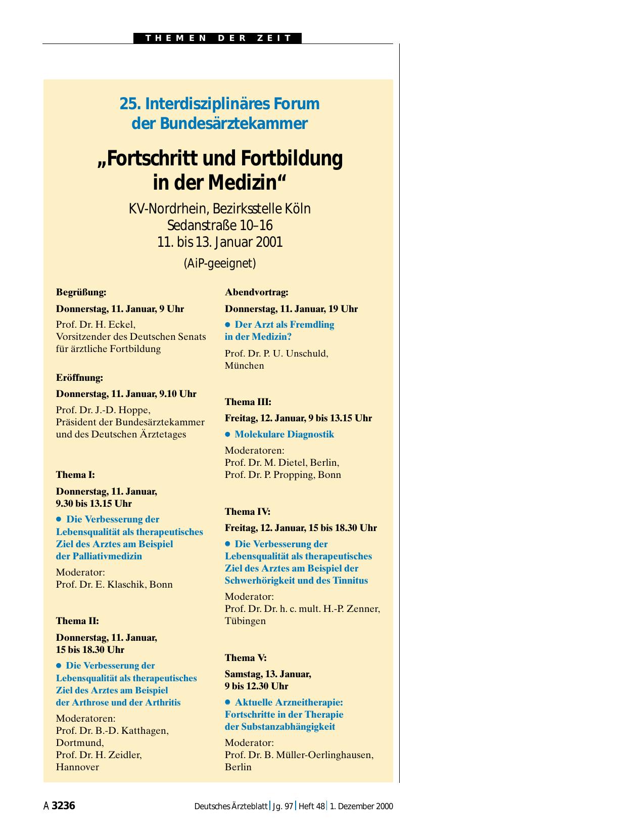 Vorschauseite 1: 25. Interdisziplinäres Forum der Bundesärztekammer: „Fortschritt und Fortbildung in der Medizin“