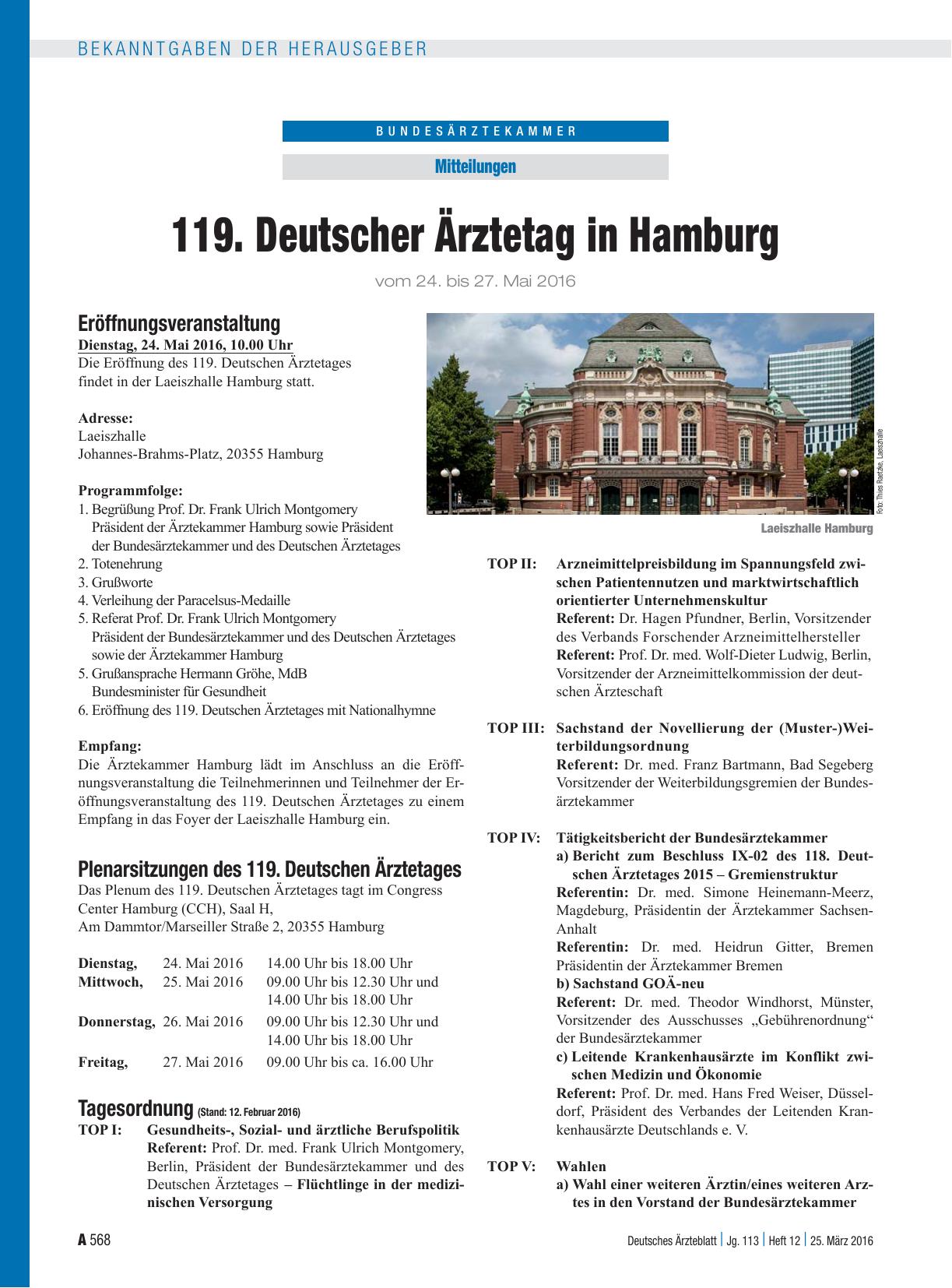 Vorschauseite 1: 119. Deutscher Ärztetag in Hamburg