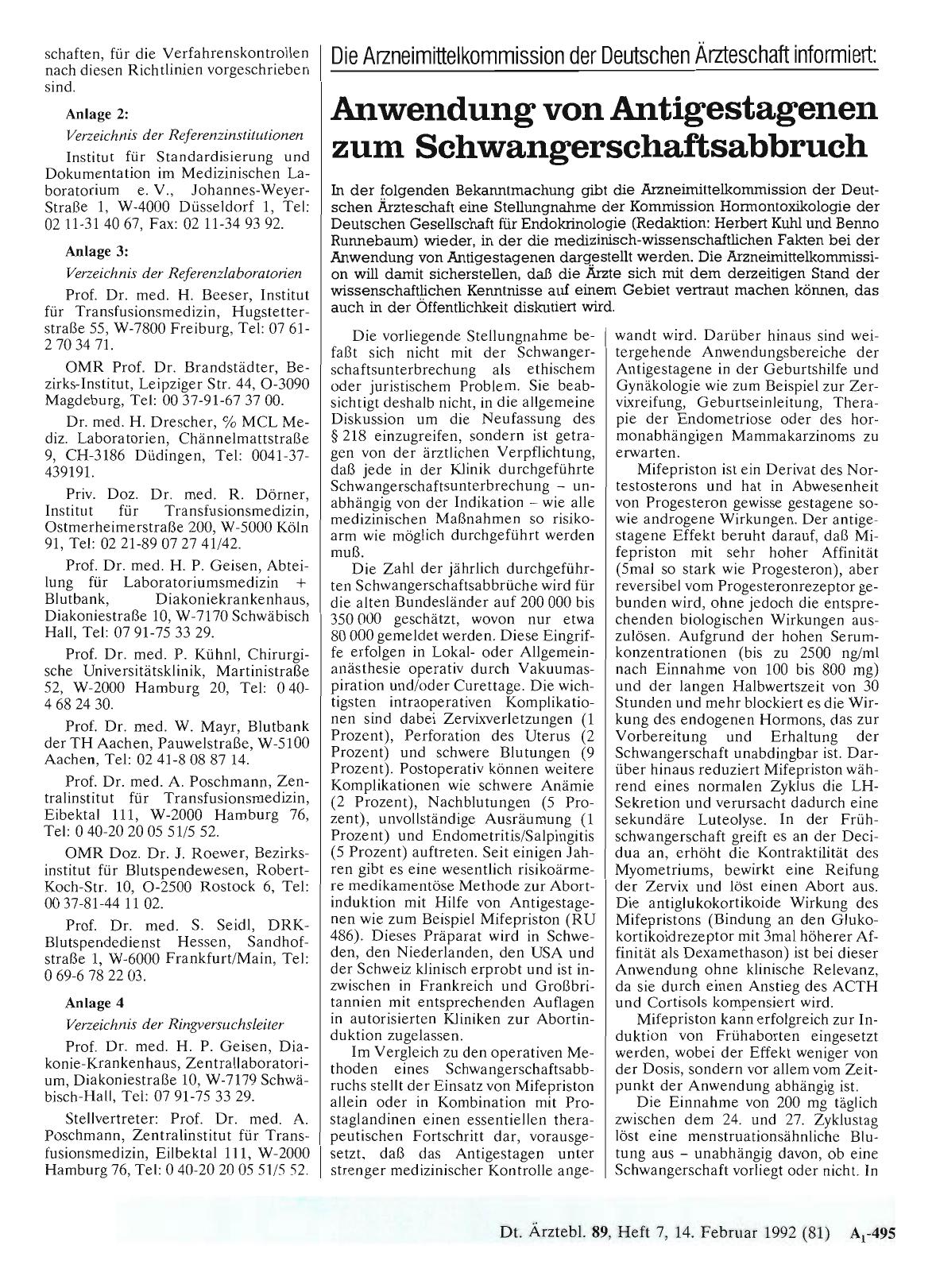 Vorschauseite 1: Die Arzneimittelkommission der Deutschen Ärzteschaft informiert: Anwendung von Antigestagenen zum Schwangerschaftsabbruch