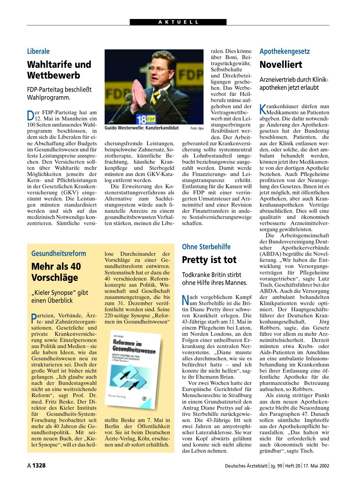 Vorschauseite 1: Gesundheitsreform: Mehr als 40 Vorschläge