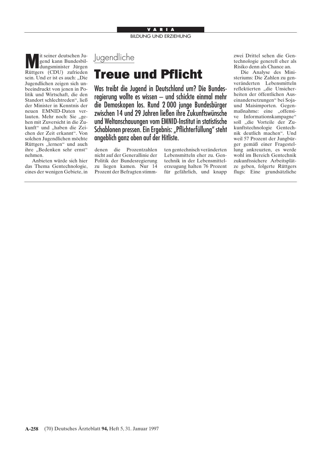 Vorschauseite 1: Jugendliche: Treue und Pflicht