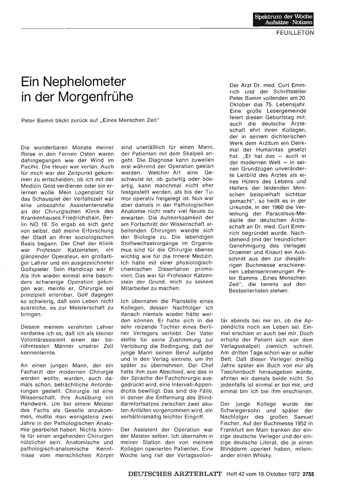 Vorschauseite 1: Ein Nephelometer in der Morgenfrühe: Peter Bamm blickt zurück auf „Eines Menschen Zeit"