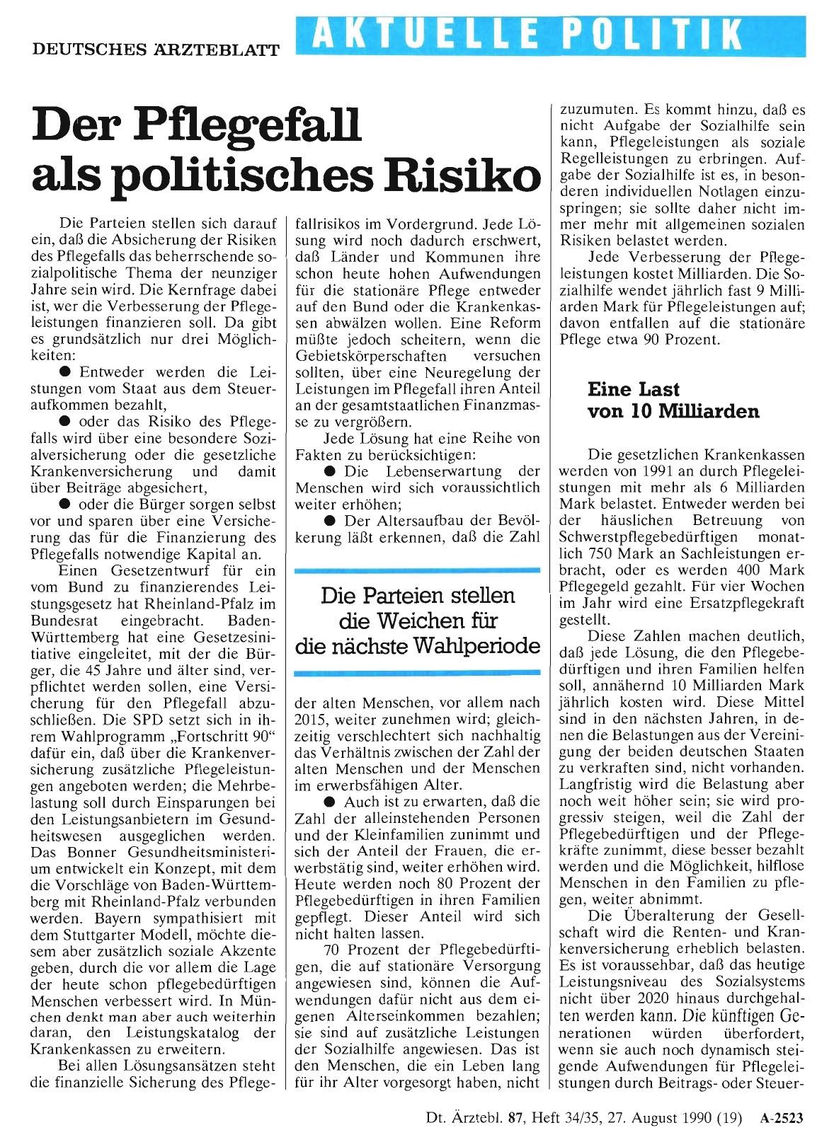 Vorschauseite 1: Der Pflegefall als politisches Risiko