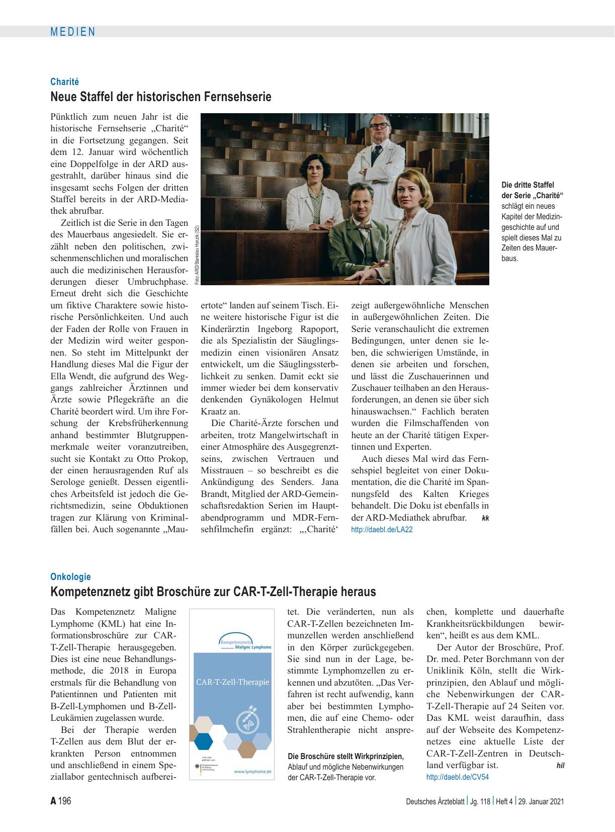 Vorschauseite 1: Charité: Neue Staffel der historischen Fernsehserie