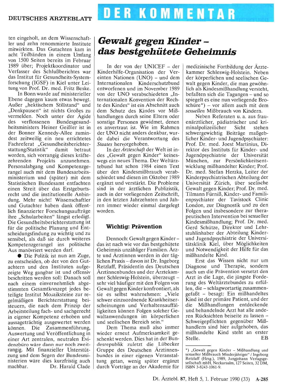 Vorschauseite 1: Gewalt gegen Kinder das bestgehütete Geheimnis
