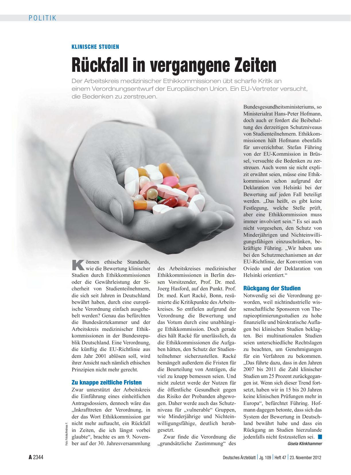 Vorschauseite 1: Klinische Studien: Rückfall in vergangene Zeiten