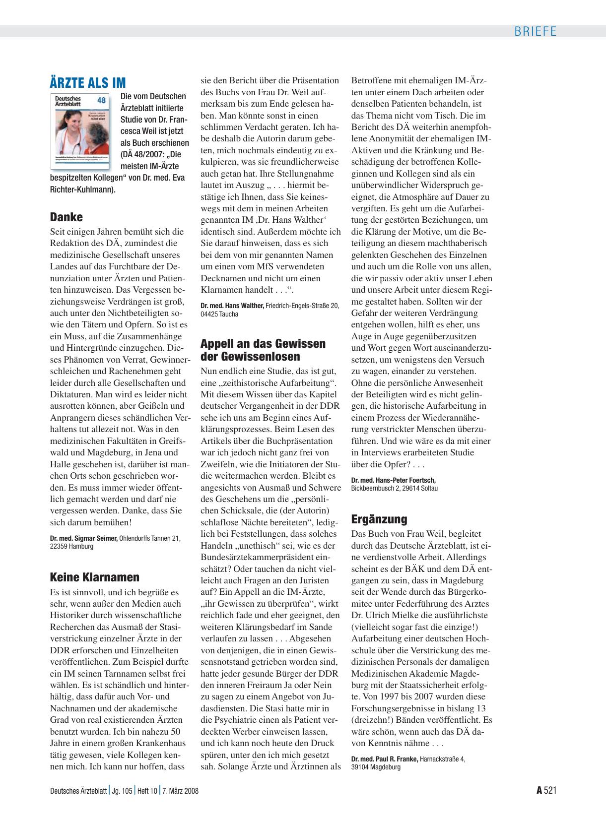 Vorschauseite 1: Ärzte als IM: Ergänzung