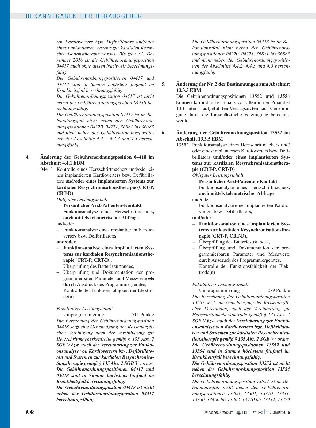 Vorschauseite 2: Beschluss des Erweiterten Bewertungsausschusses nach § 87 Abs. 4 SGB V in seiner 42. Sitzung am 15. Dezember 2015 zur Änderung des Einheitlichen Bewertungsmaßstabes (EBM) mit Wirk…