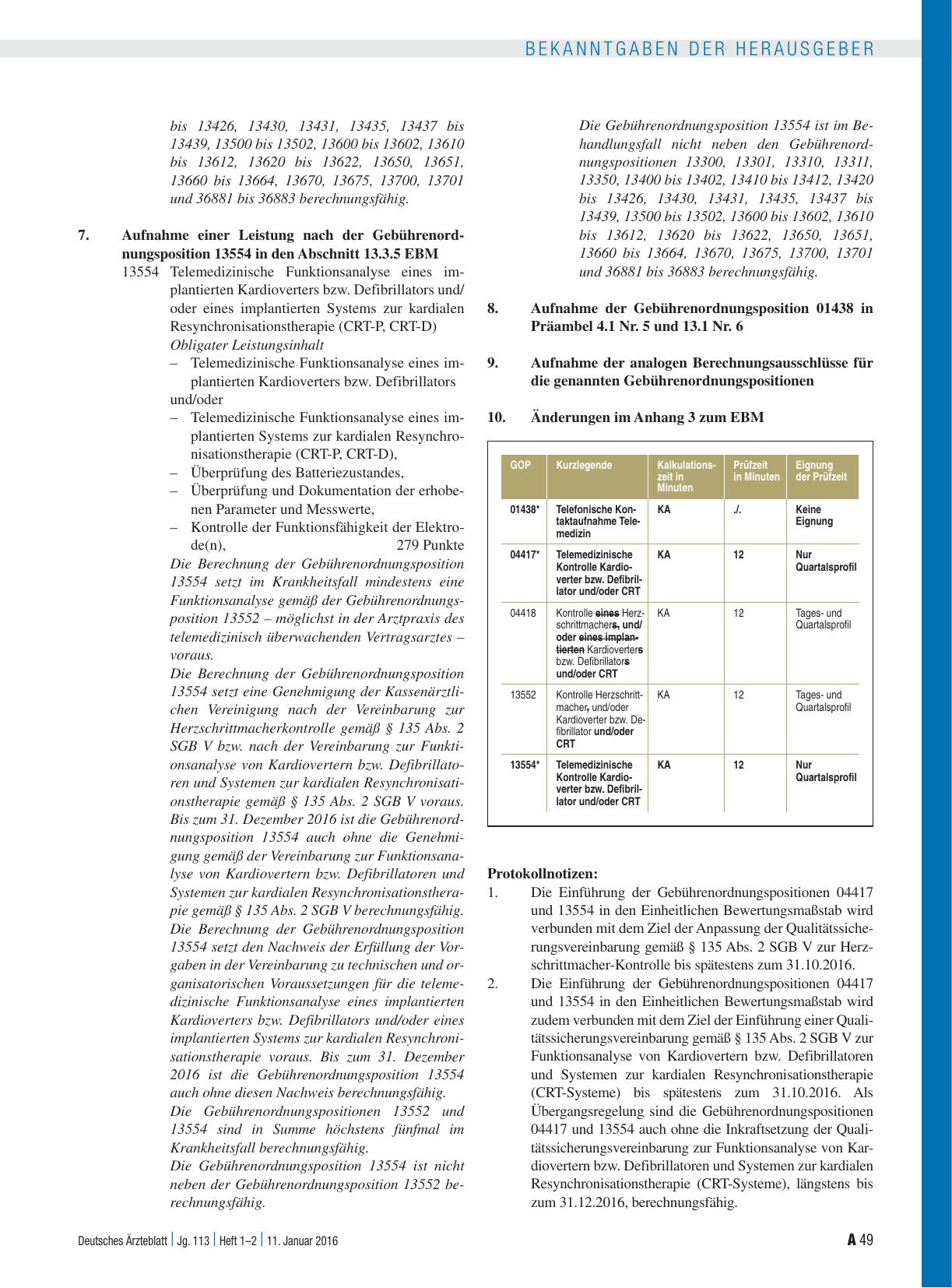 Vorschauseite 3: Beschluss des Erweiterten Bewertungsausschusses nach § 87 Abs. 4 SGB V in seiner 42. Sitzung am 15. Dezember 2015 zur Änderung des Einheitlichen Bewertungsmaßstabes (EBM) mit Wirk…