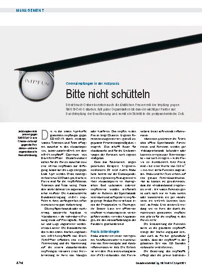 Vorschauseite 1: Coronaimpfungen in der Arztpraxis: Bitte nicht schütteln