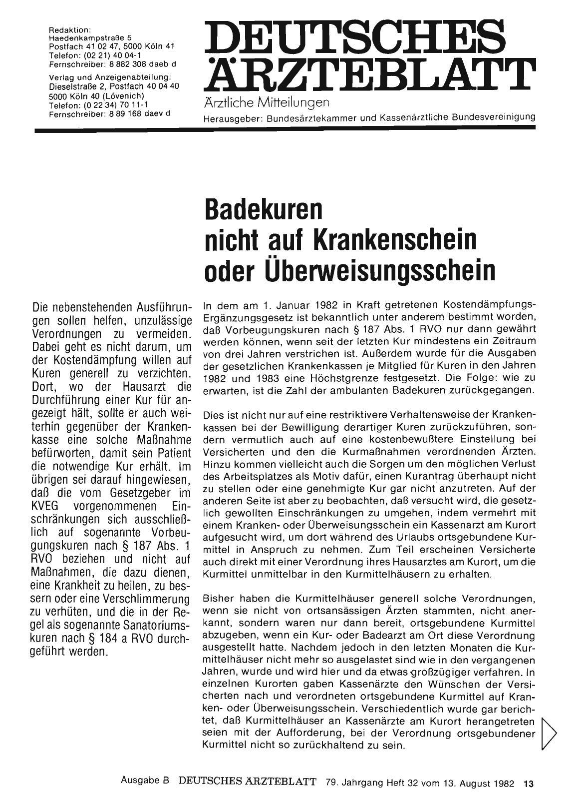 Vorschauseite 1: Badekuren nicht auf Krankenschein oder Überweisungsschein