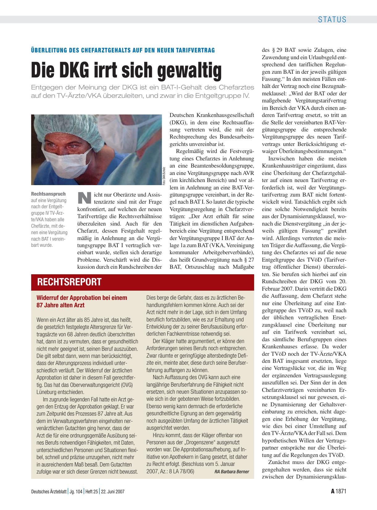 Vorschauseite 1: Widerruf der Approbation bei einem 87 Jahre alten Arzt