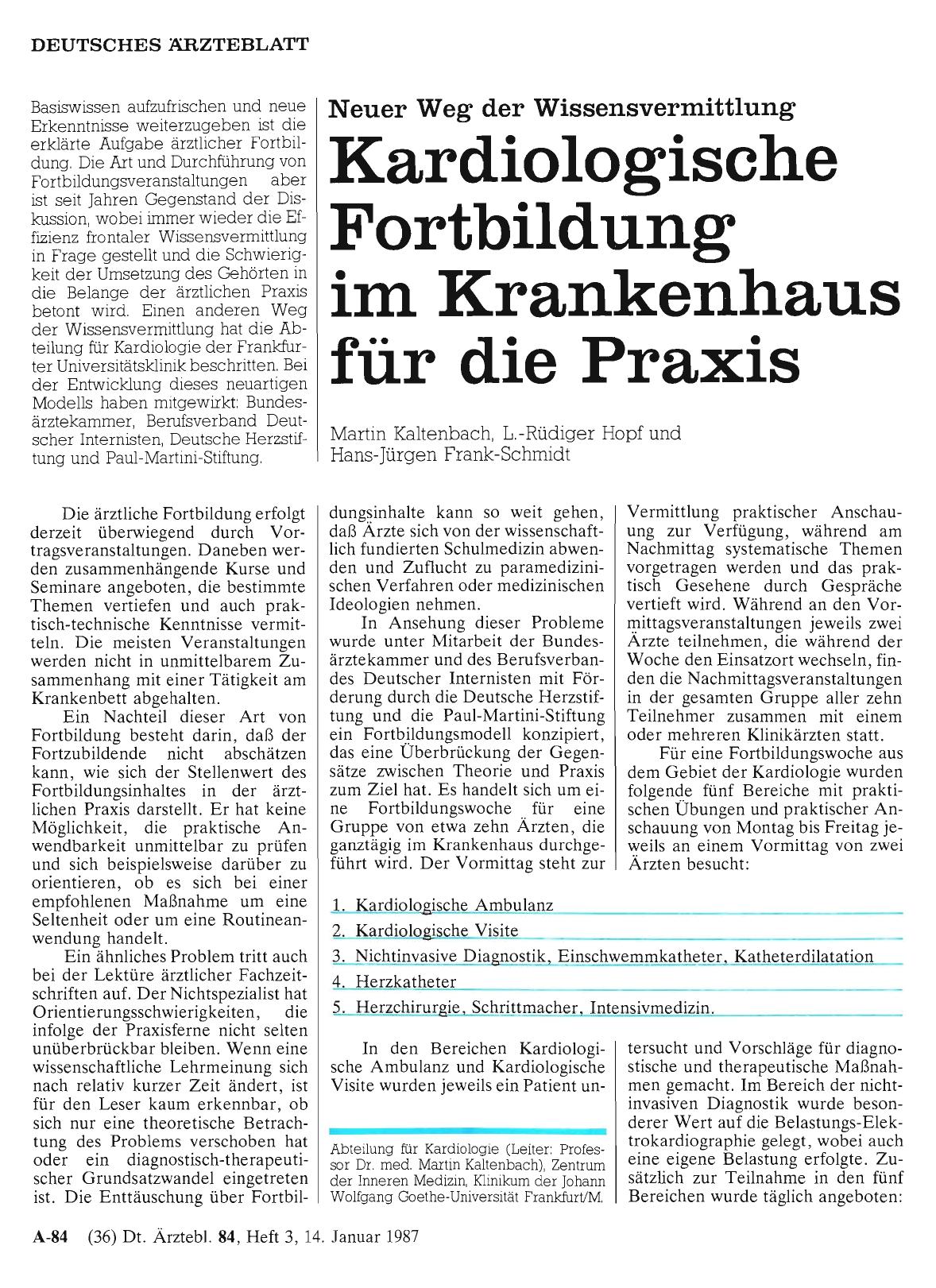 Vorschauseite 1: Neuer Weg der Wissensvermittlung: Kardiologische Fortbildung im Krankenhaus für die Praxis