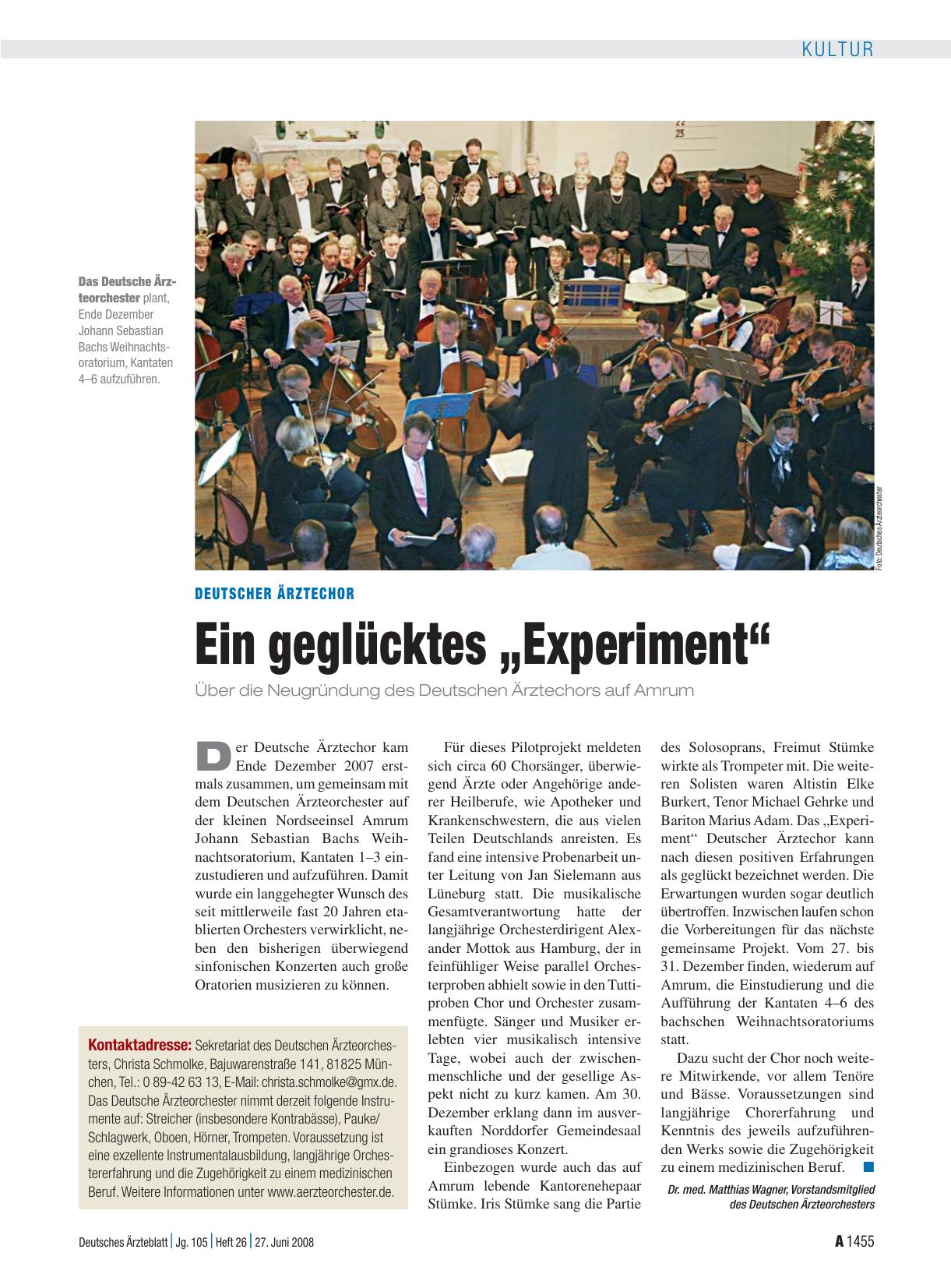 Vorschauseite 1: Deutscher Ärztechor: Ein geglücktes „Experiment“