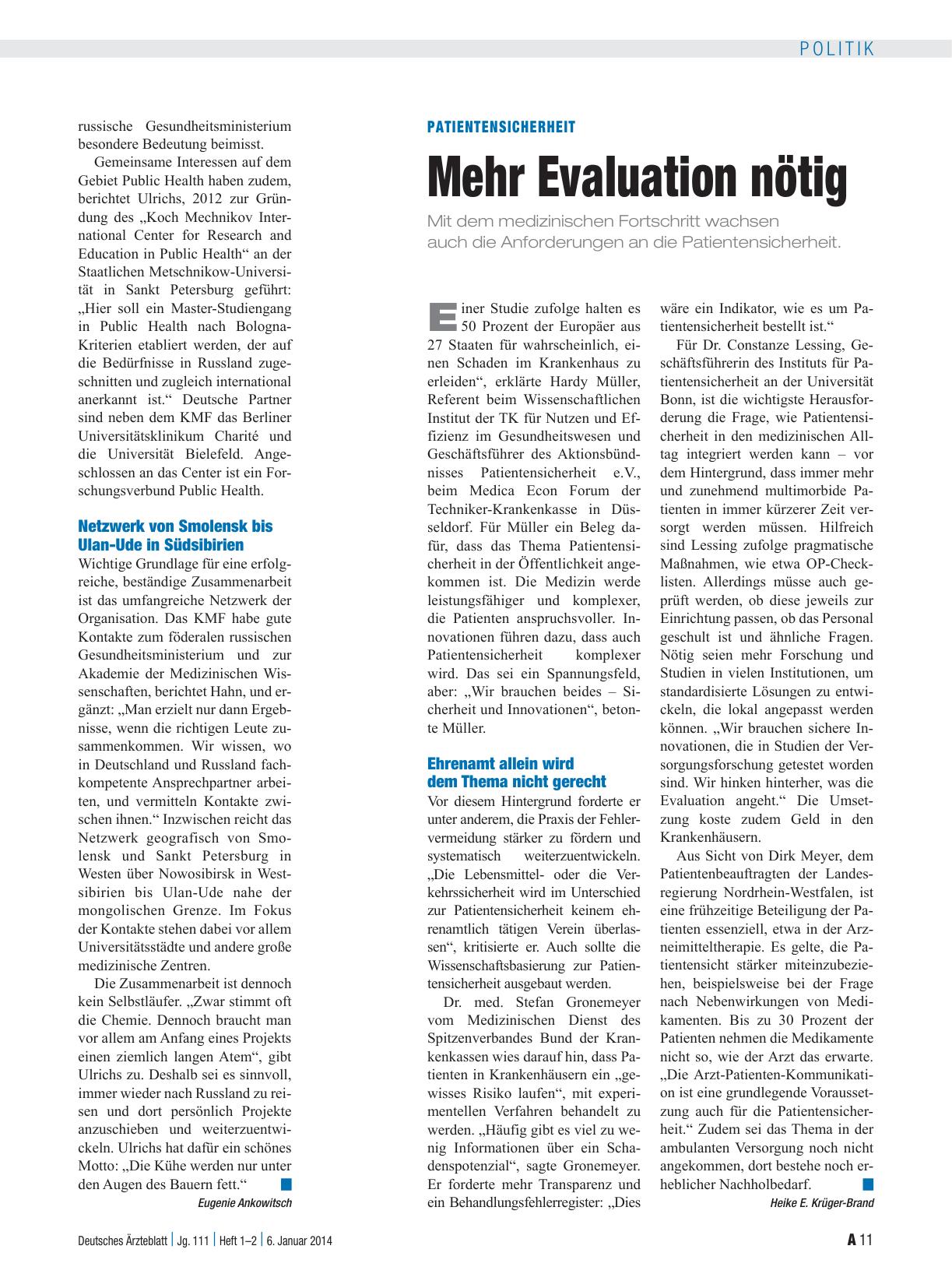Vorschauseite 1: Patientensicherheit: Mehr Evaluation nötig