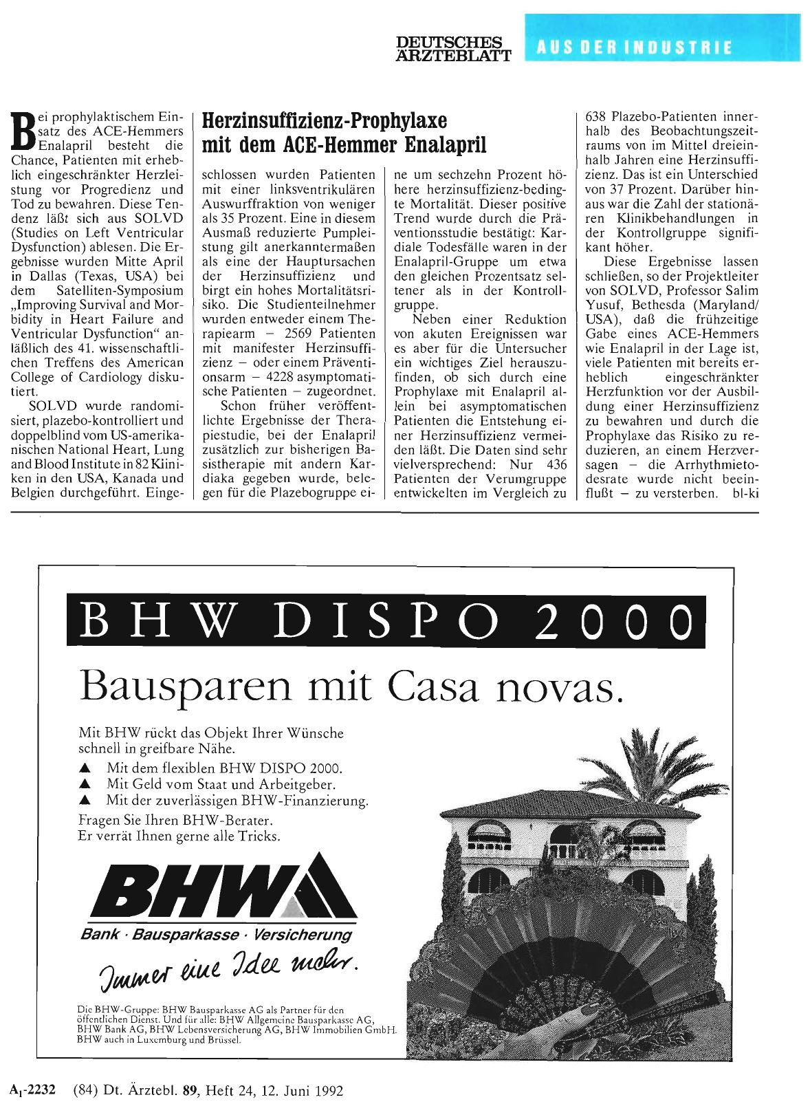 Vorschauseite 1: Herzinsuffizienz-Prophylaxe mit dem ACE-Hemmer Enalapril