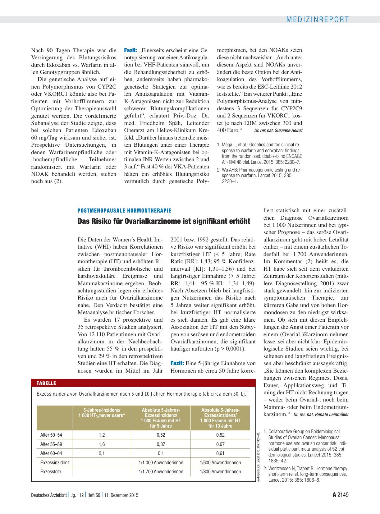 Vorschauseite 1: Postmenopausale Hormontherapie: Das Risiko für Ovarialkarzinome ist signifikant erhöht