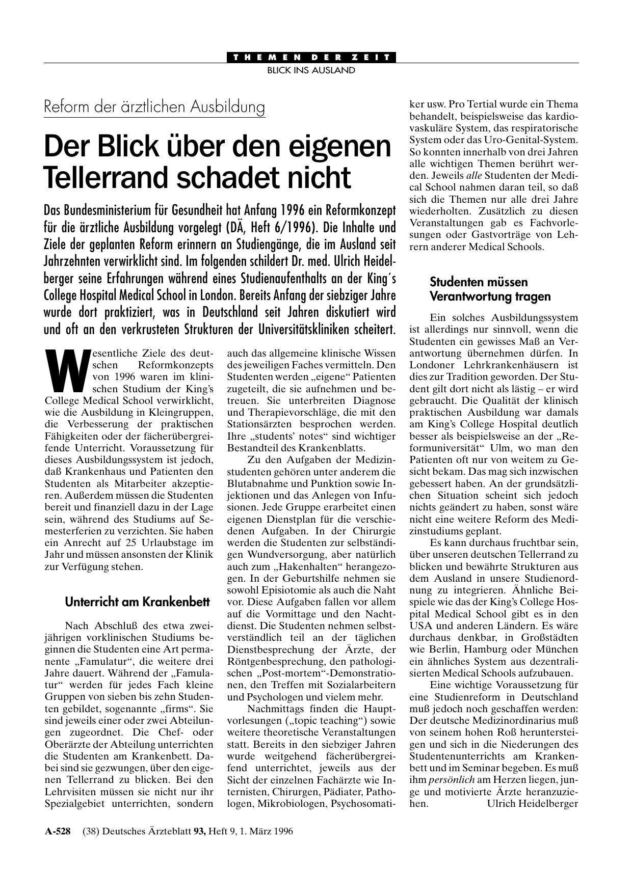 Vorschauseite 1: Reform der ärztlichen Ausbildung: Der Blick über den eigenen Tellerrand schadet nicht