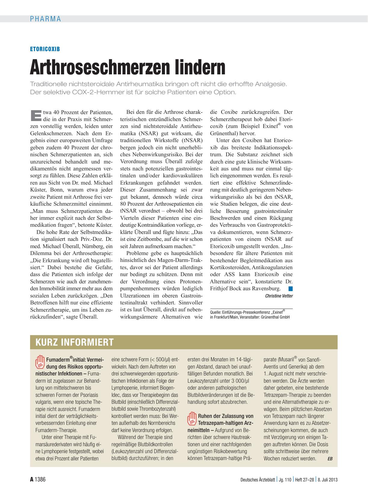 Vorschauseite 1: Etoricoxib: Arthroseschmerzen lindern