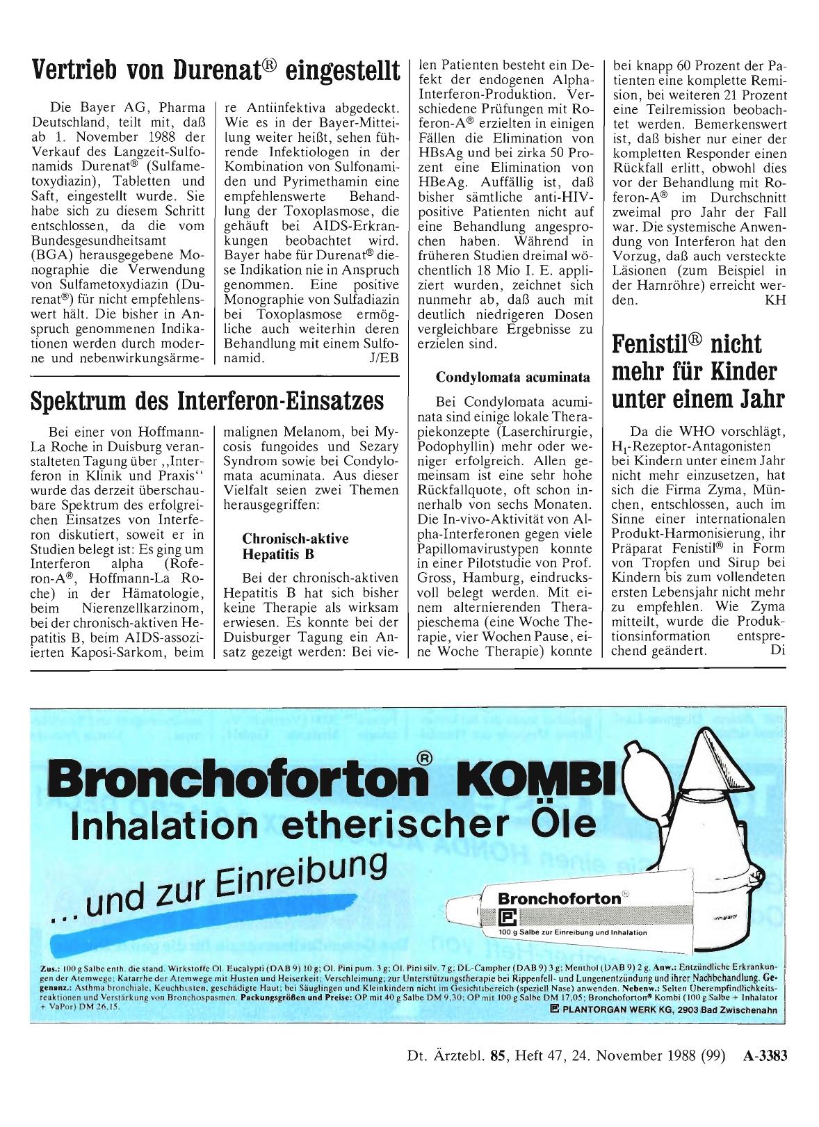 Vorschauseite 1: Vertrieb von Durenat® eingestellt