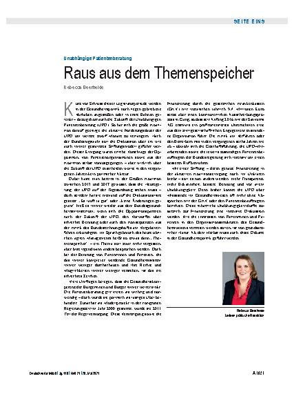 Vorschauseite 1: Unabhängige Patientenberatung: Raus aus dem Themenspeicher