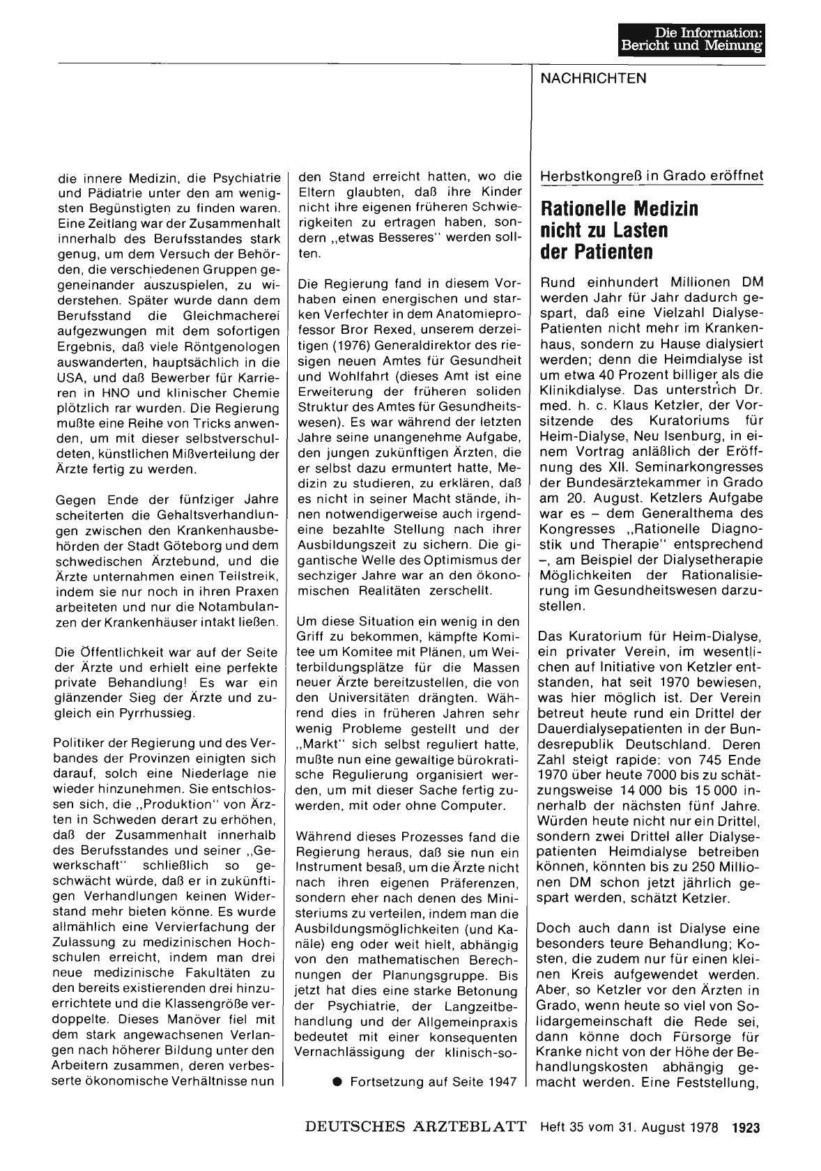 Vorschauseite 1: Herbstkongreß in Grado eröffnet: Rationelle Medizin nicht zu Lasten der Patienten