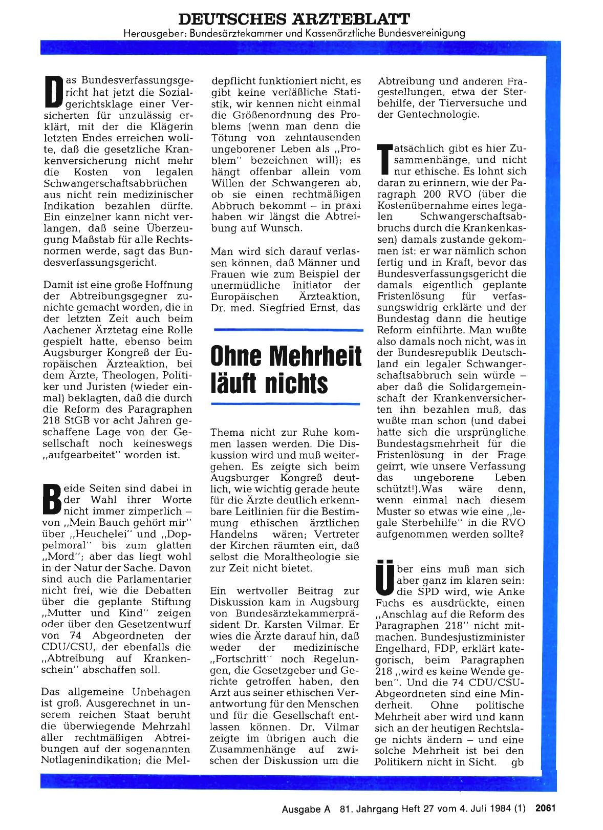 Vorschauseite 1: Ohne Mehrheit läuft nichts
