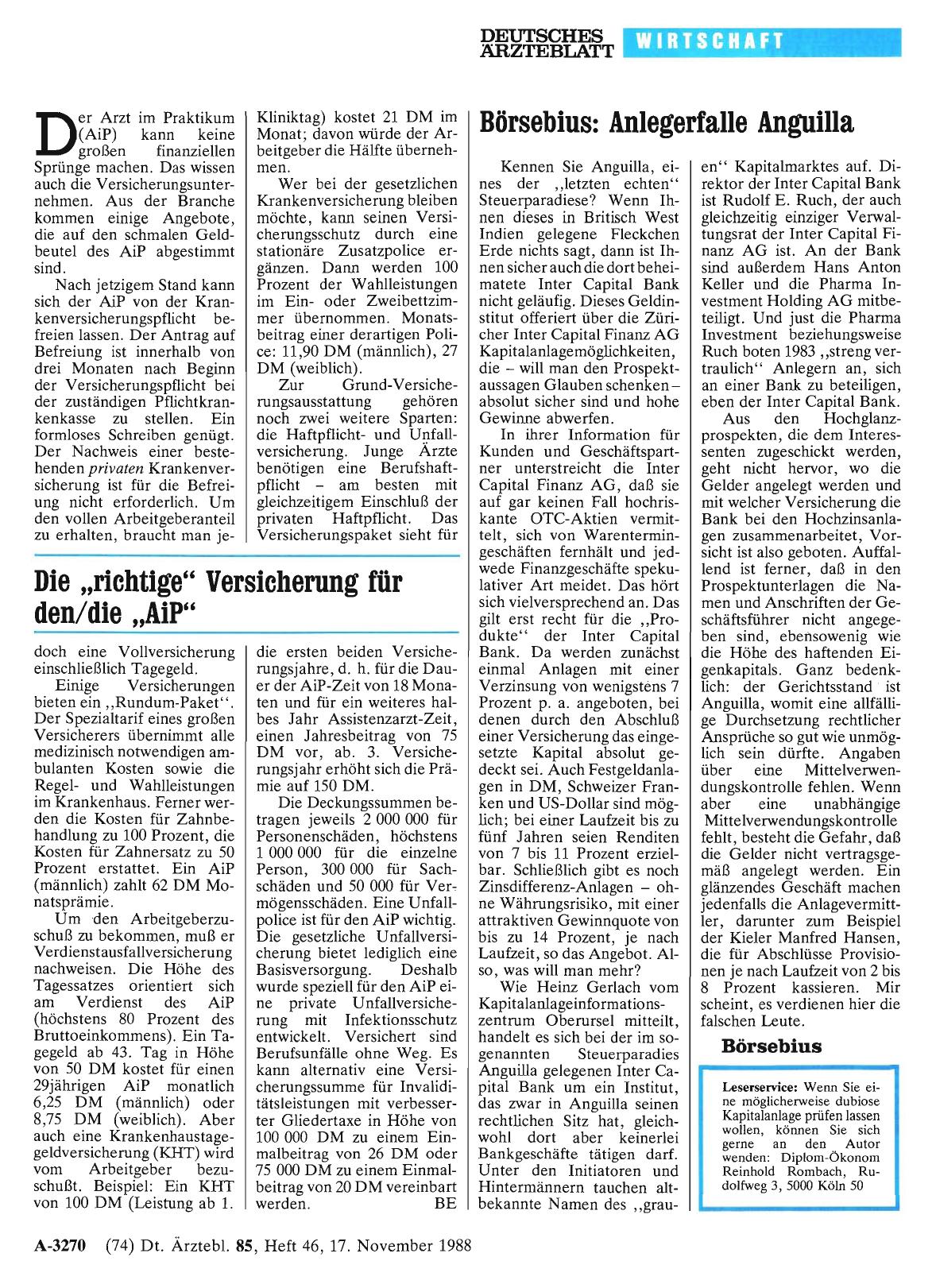 Vorschauseite 1: Die „richtige“ Versicherung für den/die „AiP“