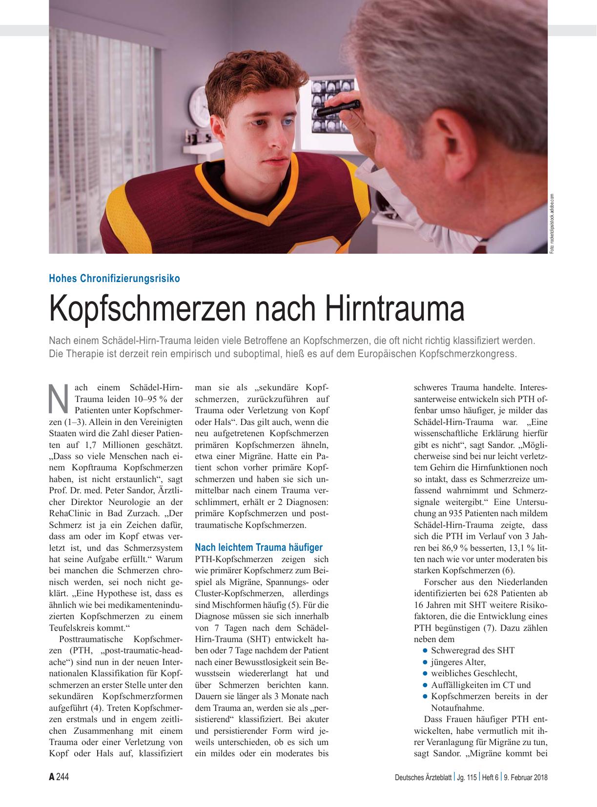 Vorschauseite 1: Hohes Chronifizierungsrisiko: Kopfschmerzen nach Hirntrauma