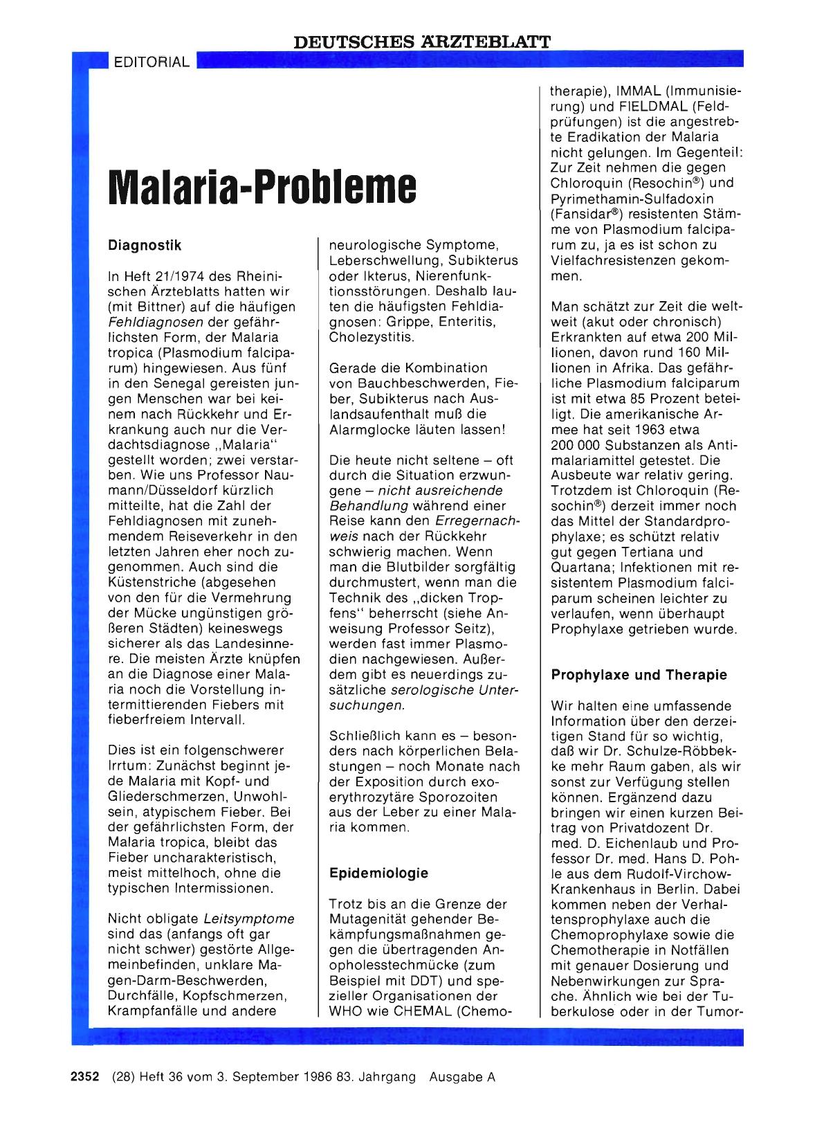 Vorschauseite 1: Malaria-Probleme
