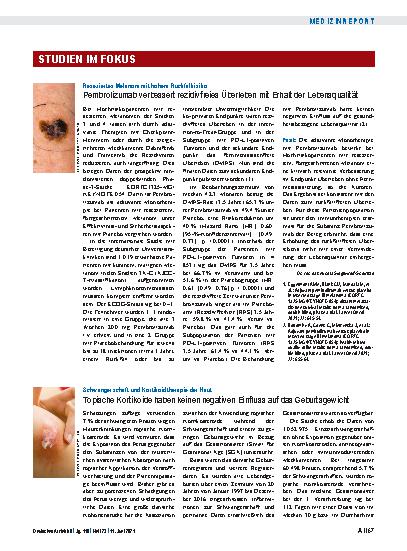 Vorschauseite 1: Reseziertes Melanom mit hohem Rückfallrisiko: Pembrolizumab verbessert rezidivfreies Überleben mit Erhalt der Lebensqualität