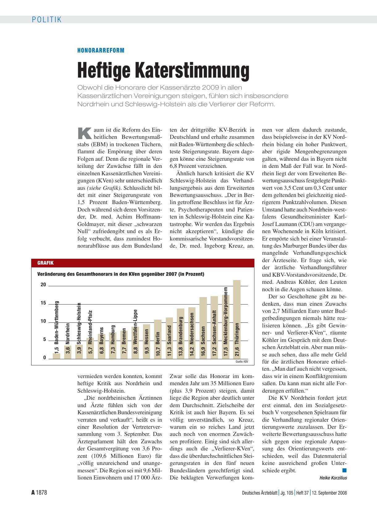 Vorschauseite 1: Honorarreform: Heftige Katerstimmung