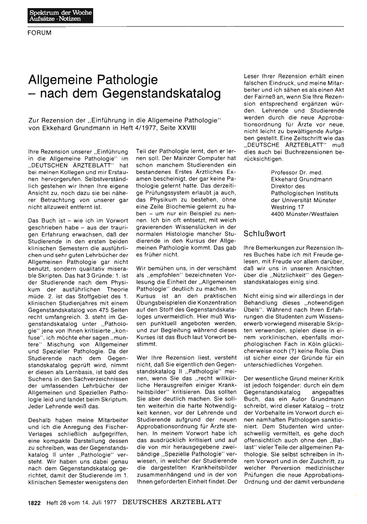 Vorschauseite 1: Allgemeine Pathologie - nach dem Gegenstandskatalog: Schlußwort