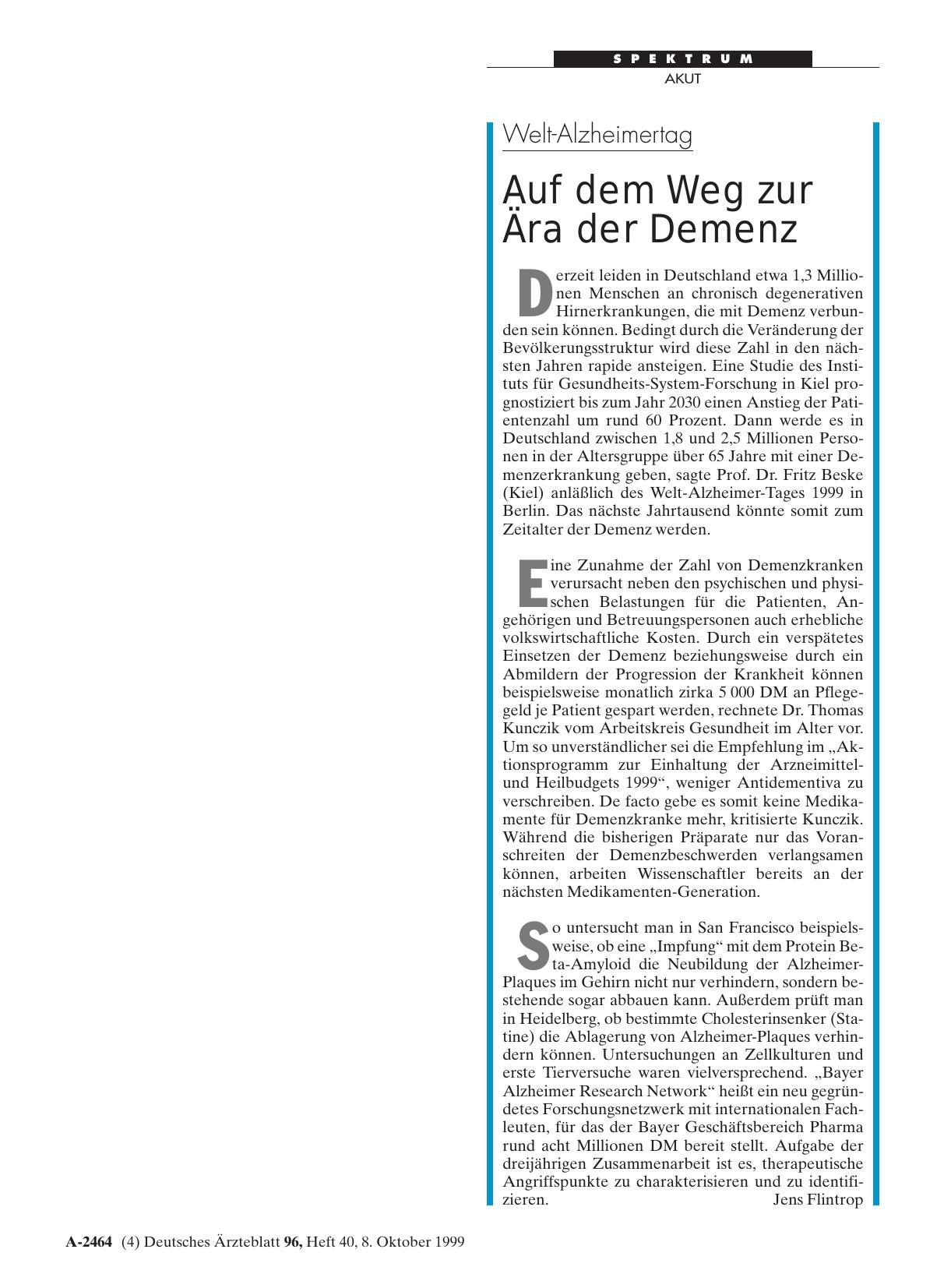 Vorschauseite 1: Welt-Alzheimertag: Auf dem Weg zur Ära der Demenz