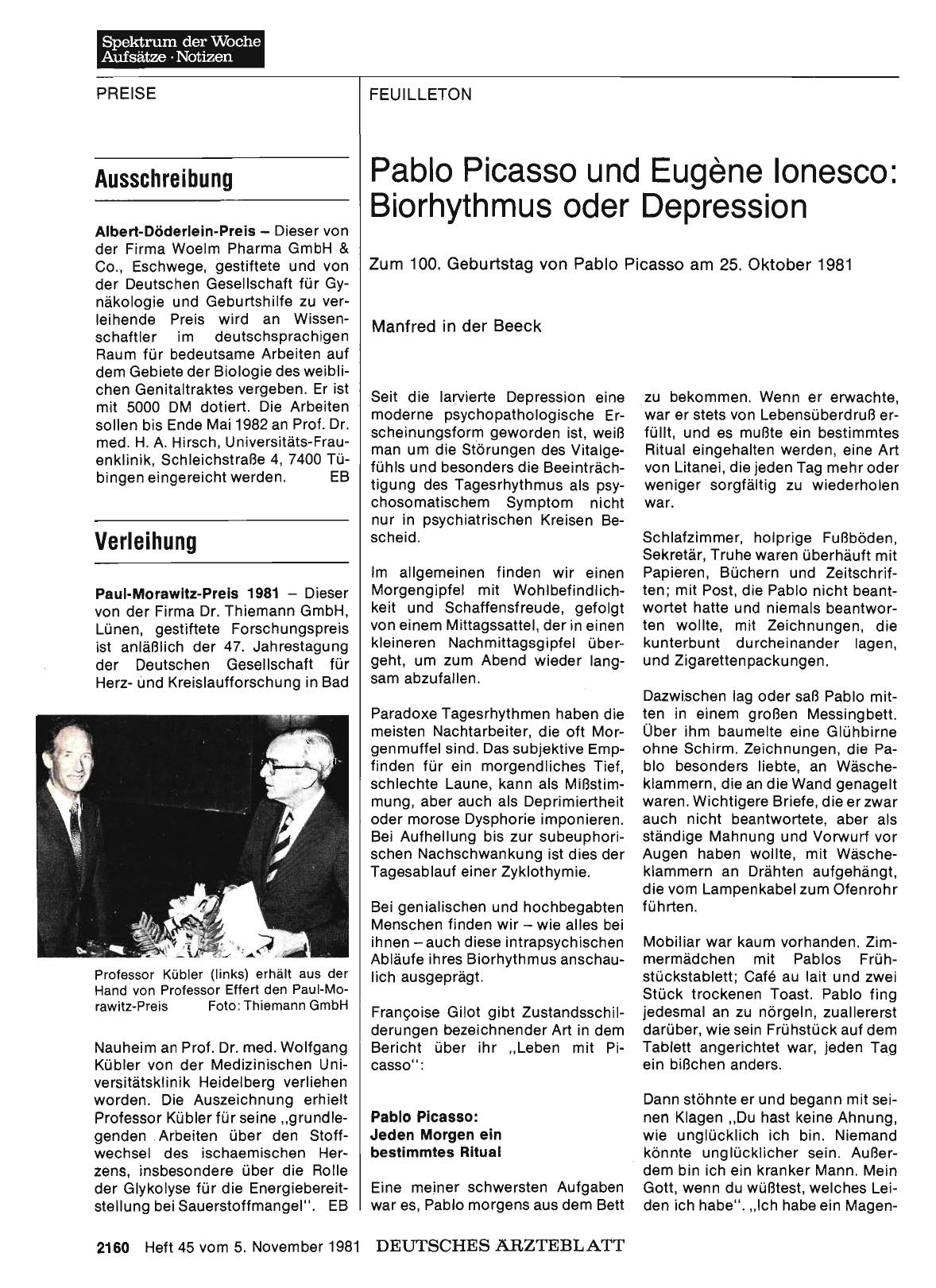 Vorschauseite 1: Pablo Picasso und Eugène Ionesco: Biorhythmus oder Depression