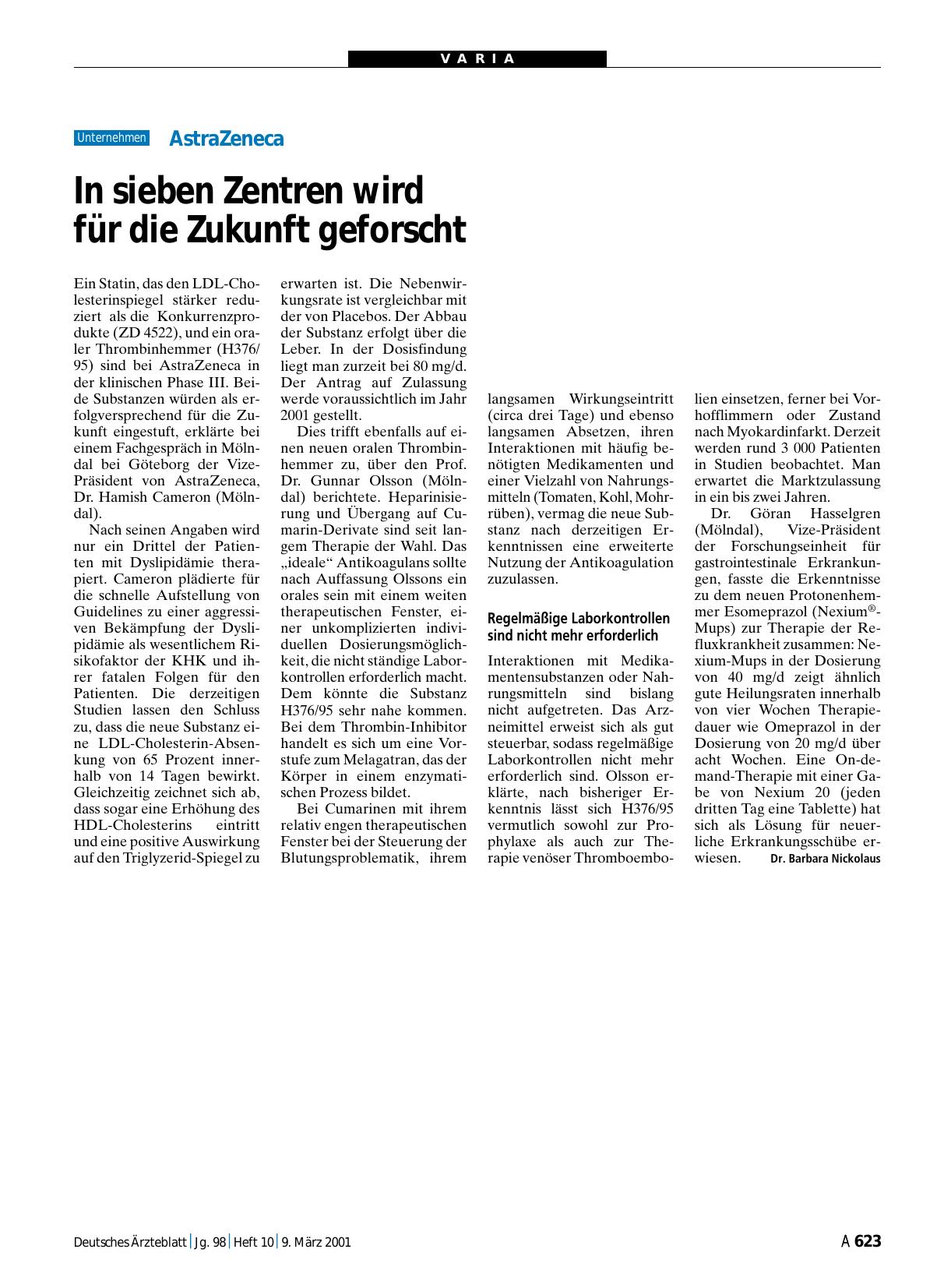 Vorschauseite 1: AstraZeneca: In sieben Zentren wird für die Zukunft geforscht