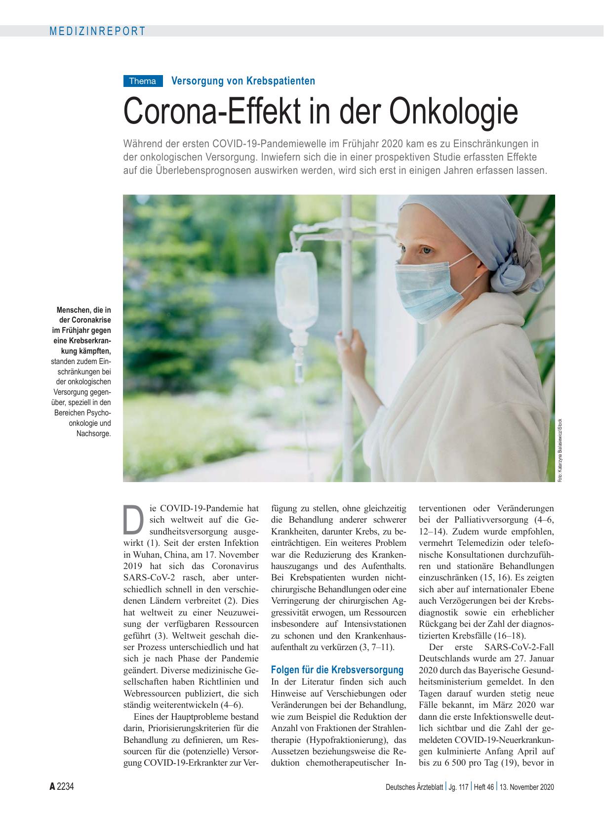 Vorschauseite 1: Versorgung von Krebspatienten: Corona-Effekt in der Onkologie