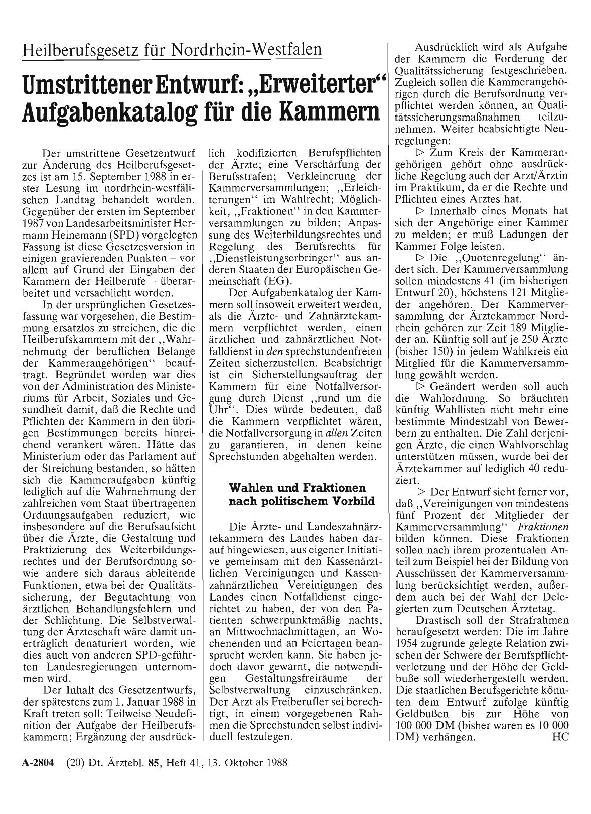 Vorschauseite 1: Heilberufsgesetz für Nordrhein-Westfalen: Umstrittener Entwurf: „Erweiterter“ Aufgabenkatalog für die Kammern