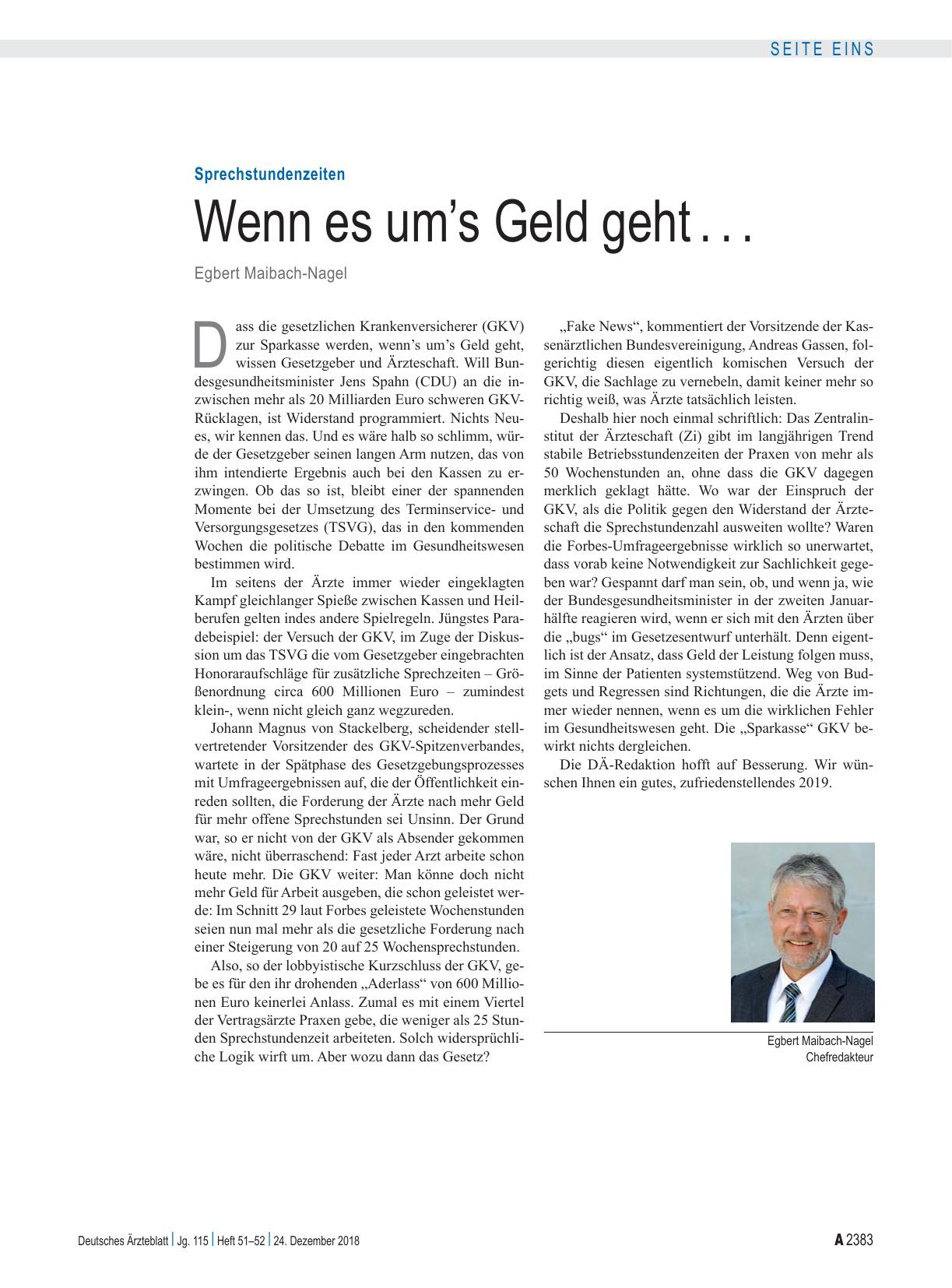 Vorschauseite 1: Sprechstundenzeiten: Wenn es um’s Geld geht. ..