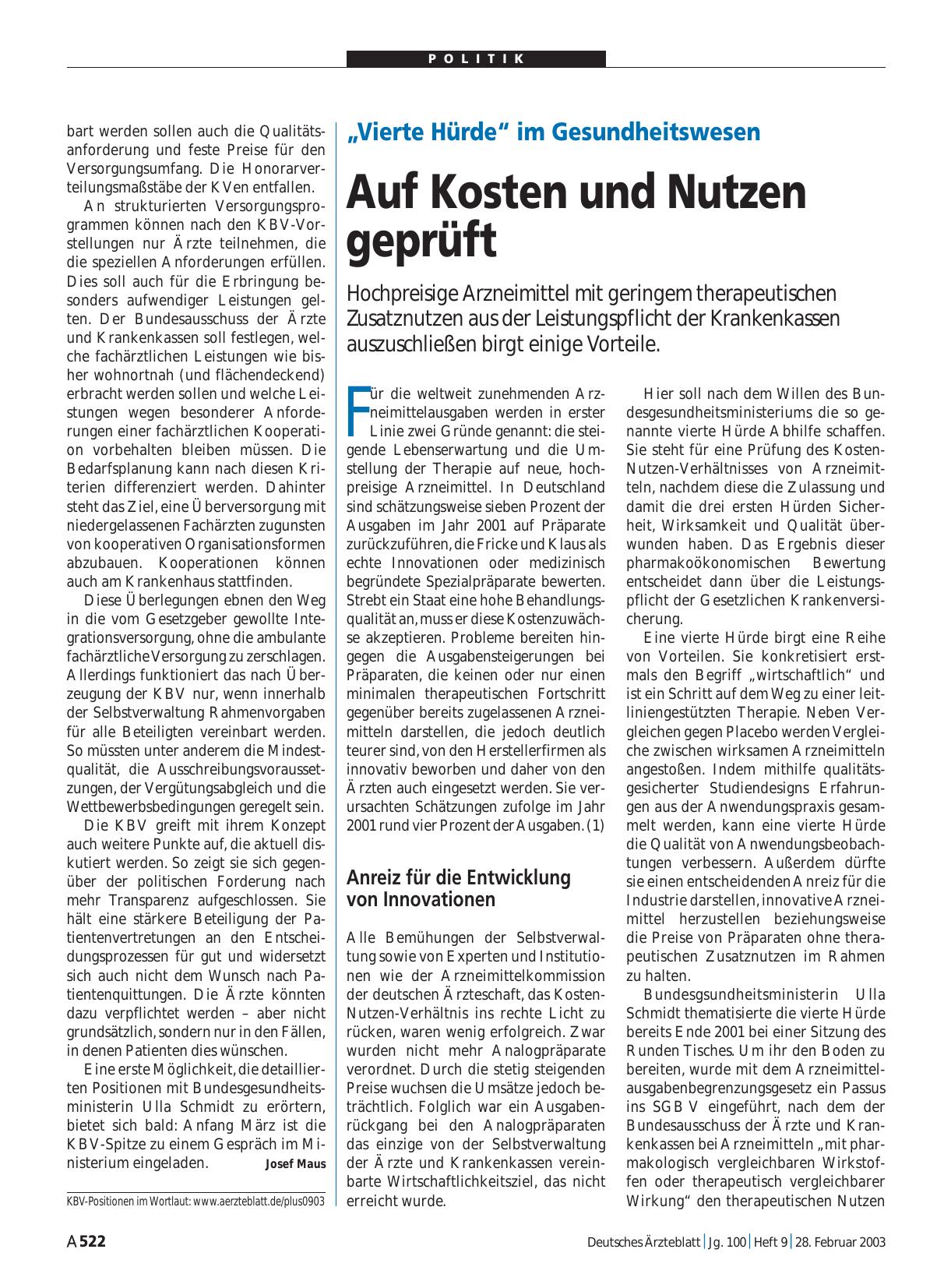 Vorschauseite 1: „Vierte Hürde“ im Gesundheitswesen: Auf Kosten und Nutzen geprüft